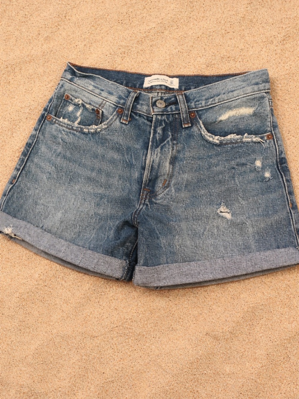Abercrombie & Fitch Distressed Rolled-Hem Denim Shorts - Blue